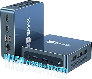 BMAX Mini PC, Intel Twin Lake N150 Mini Computer (up to 3.6GHz), 12GB LPDDR5 512GB SSD Micro Desktop Computer Compact 4K U…