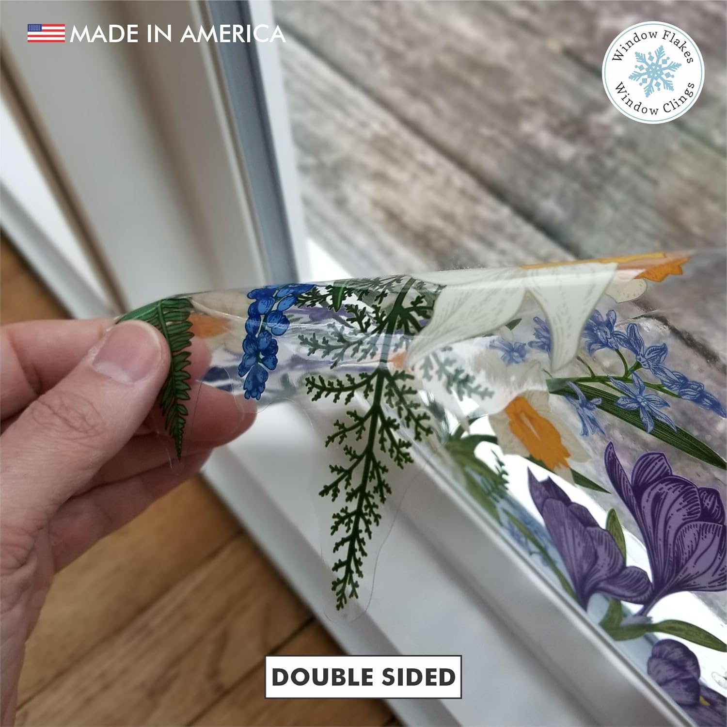 Botanical Spring Flower Window Cling Border - Double Sided Static Cling Decal for Glass - Anti-Collision Bird Strike Prevention - Reusable Decor - 46 x 11 inches - Made in USA