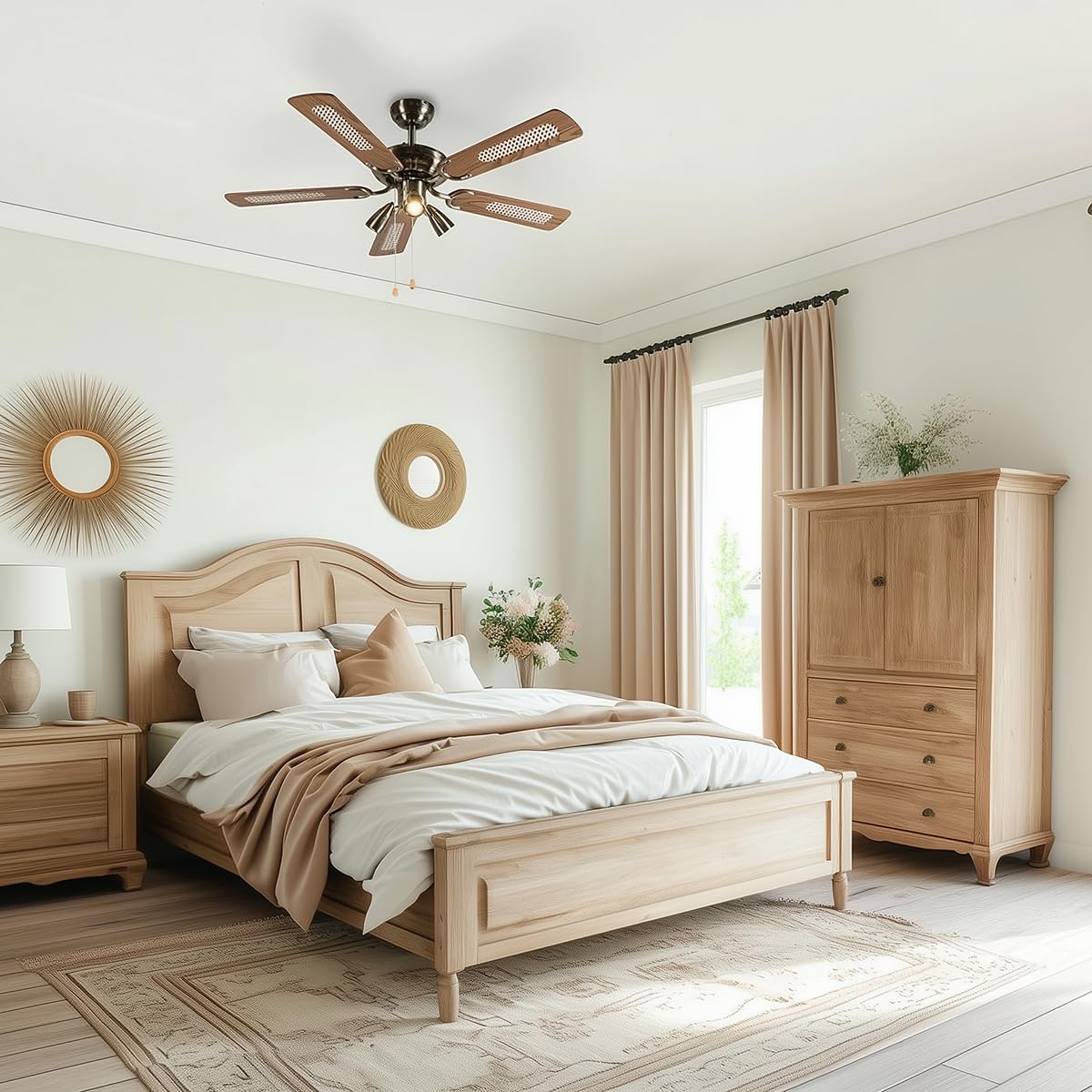 Ventilateur De Plafond Mistral 42 Avec 3 Spots - 110 Cm - Bronze Et Bois - Réversible Été/Hiver - Pour Salon Ou Chambre