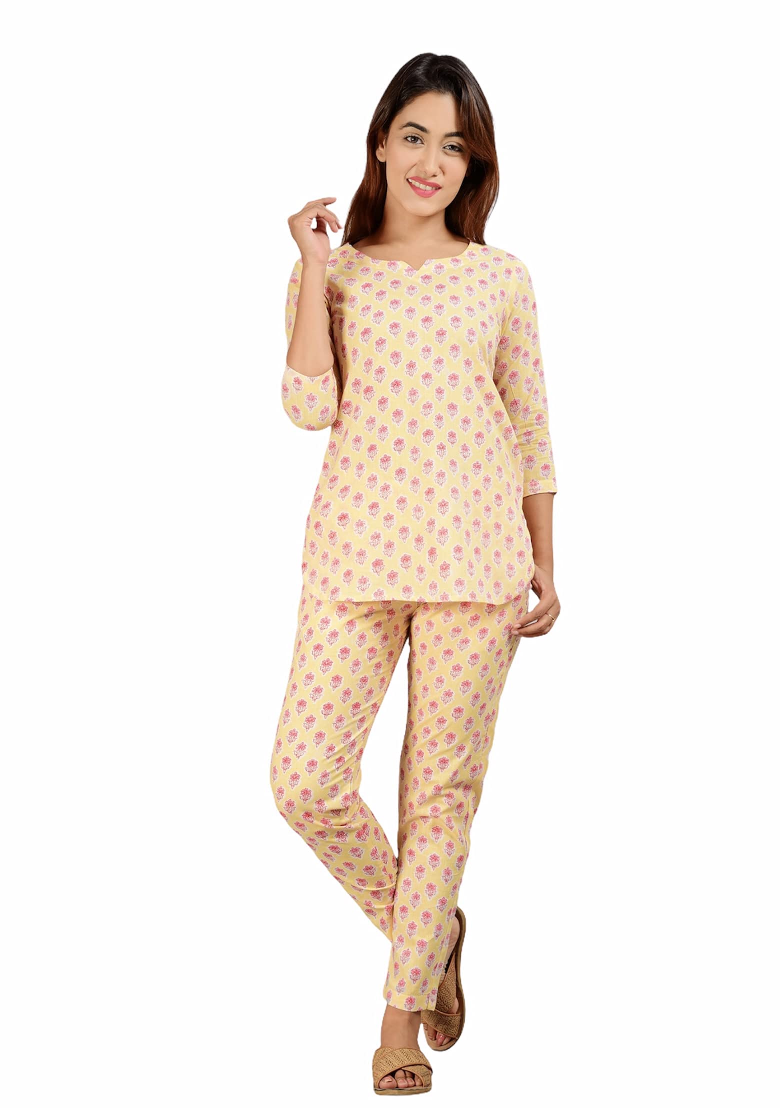 AseanWomen's Printed Cotton Night Suit Top and Pyjama Set