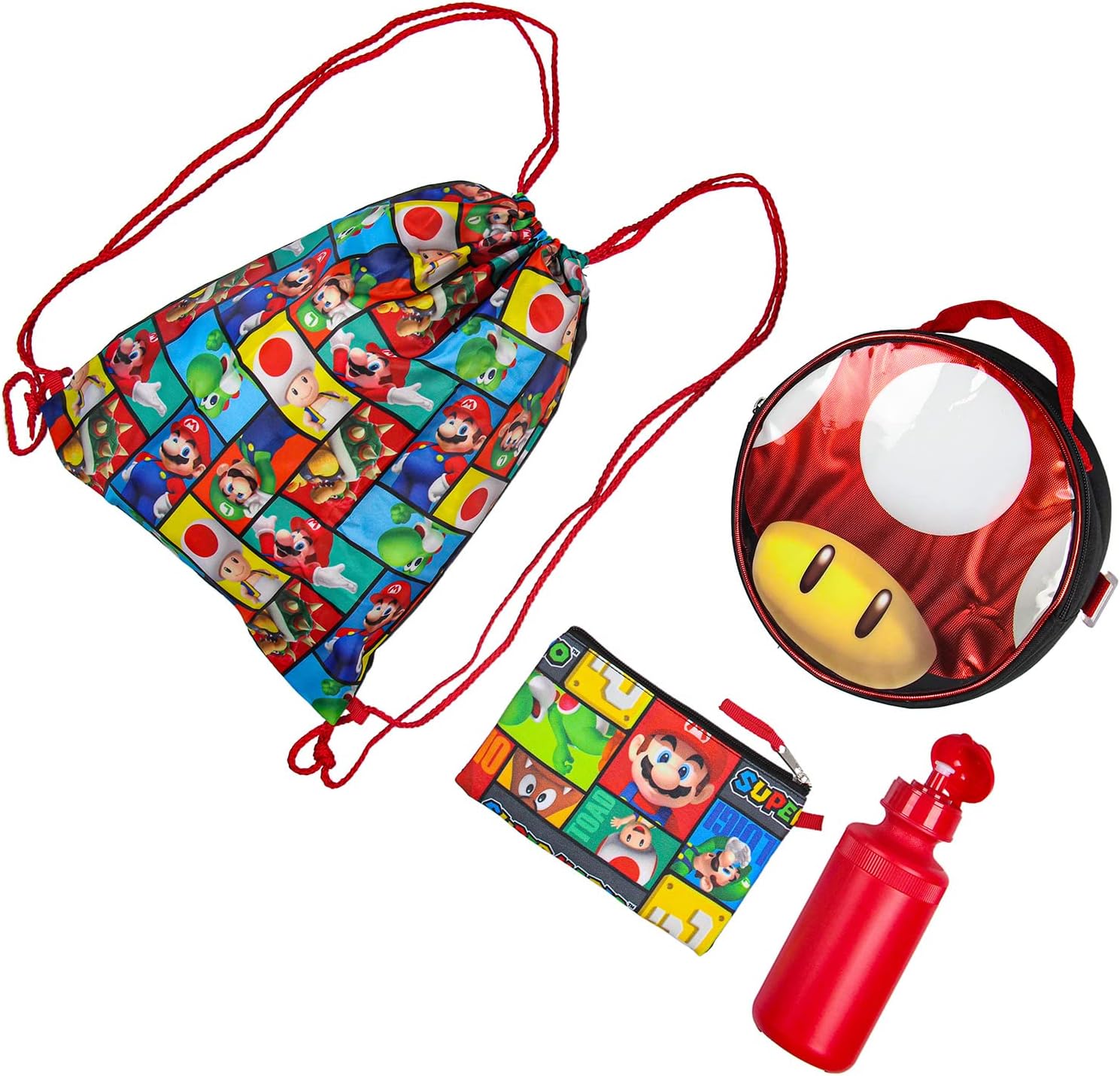 Bioworld Super Mario Backpack with Detachable Mushroom Lunch Tote 16 Inch 5 Piece Set - Image 5