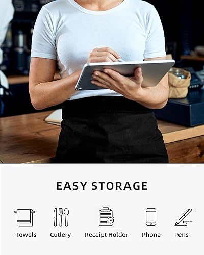 Miniatura 2 de Xeoxarel Waist Aprons with 4 Pockets, Unisex Waitress Waiter Server Apron for Women and Man Half Black 11.5''