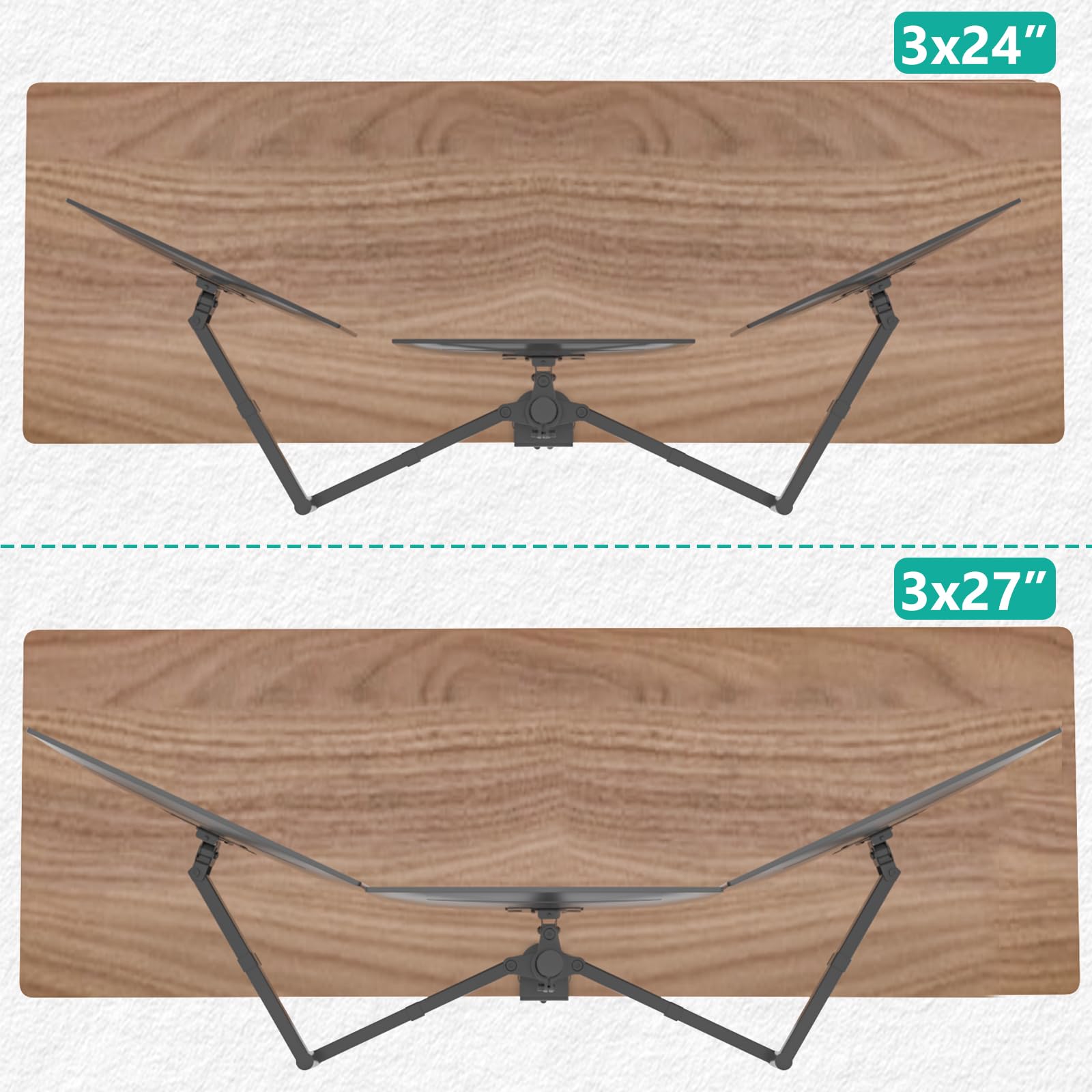 WALI Braccio triplo per display fino a 27", supporto articolato per tre monitor, completamente regolabile, orizzontale con rotazione inclinabile, VESA 75 e 100 mm, nero (M003S)