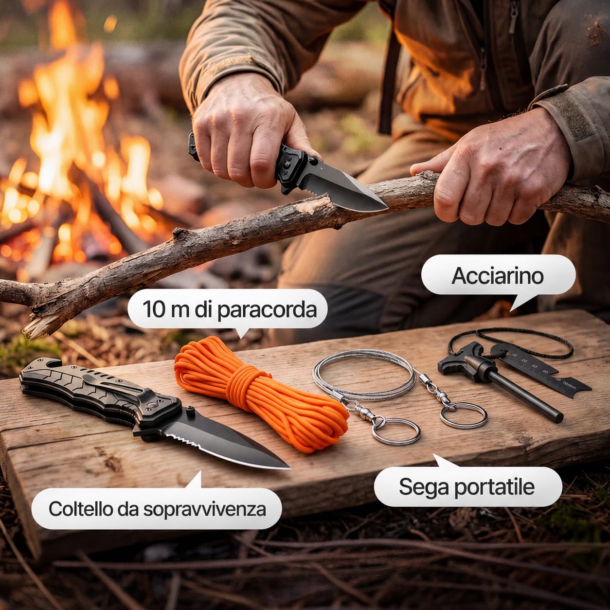 WONCROW ® Kit Sopravvivenza + Pronto Soccorso + Zaino Militare - Filtro Acqua Paglia + Coltello da Sopravvivenza - Campeggio Accessori Bici Auto Bambini Completo Trekking mtb Utensile Multifunzione