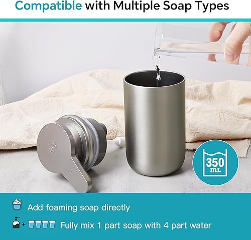 Miniatura 4 de Dispensador automático de jabón de acero inoxidable sin contacto dispensador de jabón espumoso para baño, bomba de jabón de manos recargable