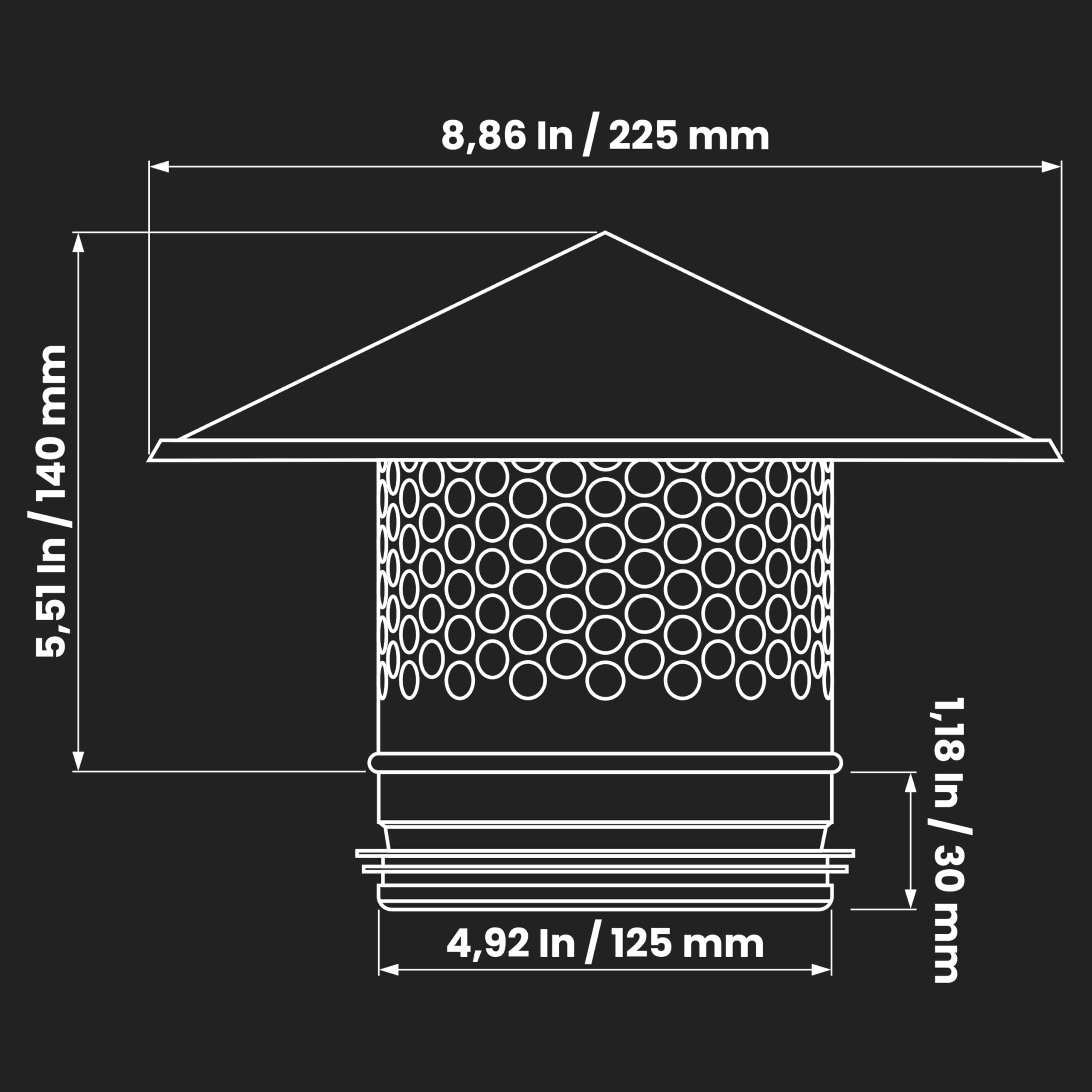 Tapa de lluvia redonda para techo HVAC ventilación de acero galvanizado para todo tipo de clima, cubierta de techo redonda con junta de goma para un aislamiento perfecto de 125 mm / 12.5 cm