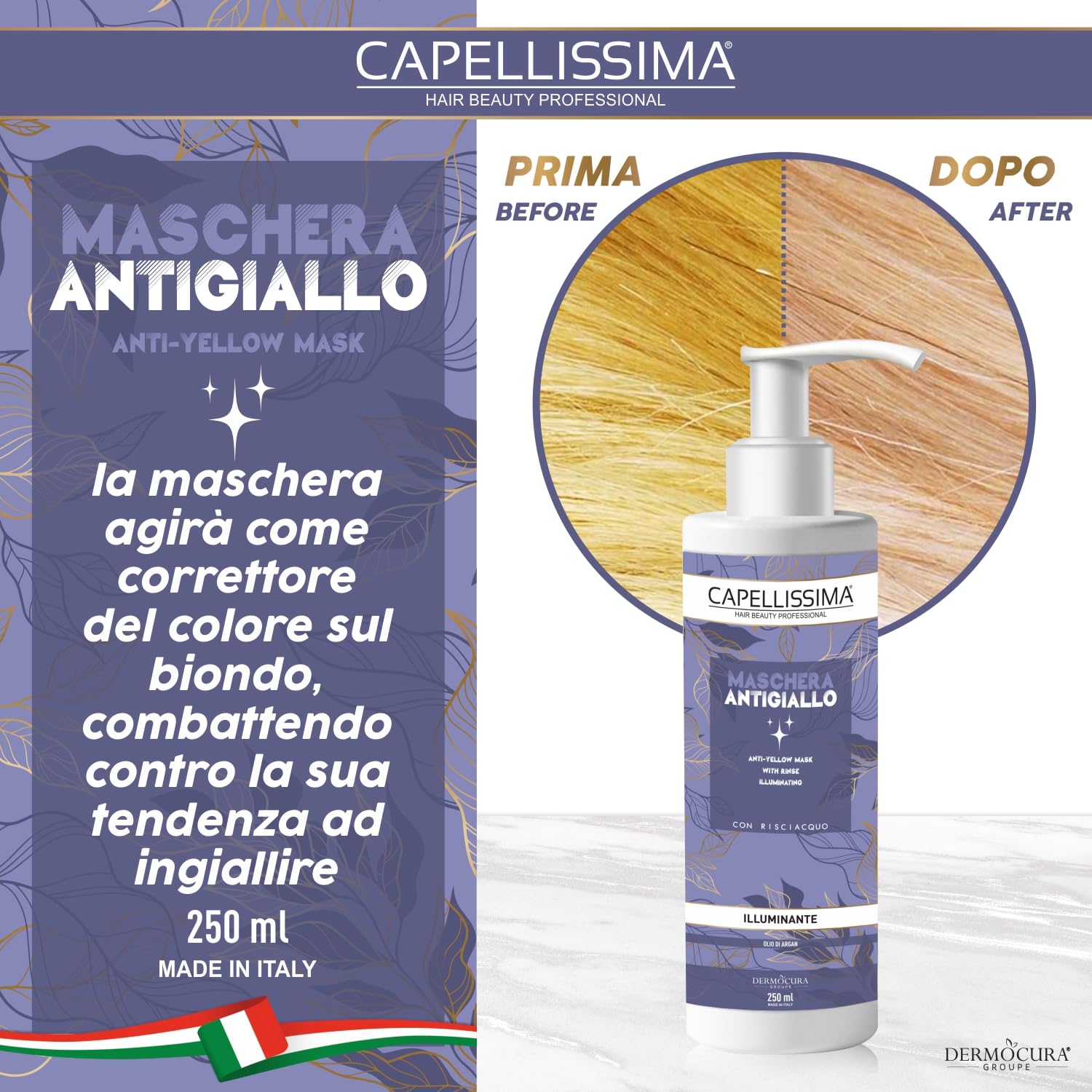 CAPELLISSIMA HAIR BEAUTY PROFESSIONAL Capellissima Professional Anti-Yellow Hair Mask Effective for Blonde White - Image 2