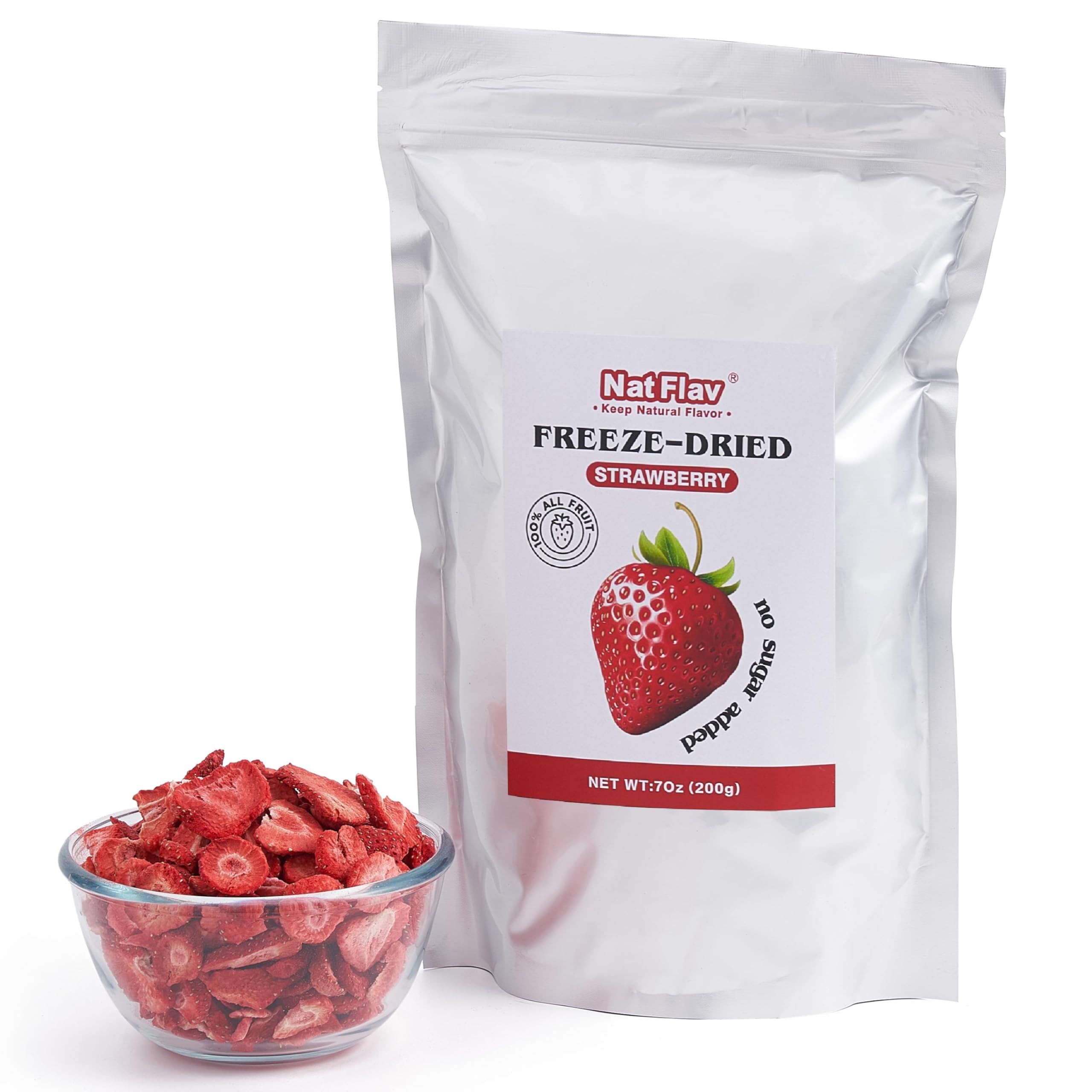Nat Flav Freeze Dried Strawberry Slices | 7oz | 100% Natural Strawberries | No Sugar & Additives | Non-GMO & Vegan Friendly | Healthy Snacks for Kids