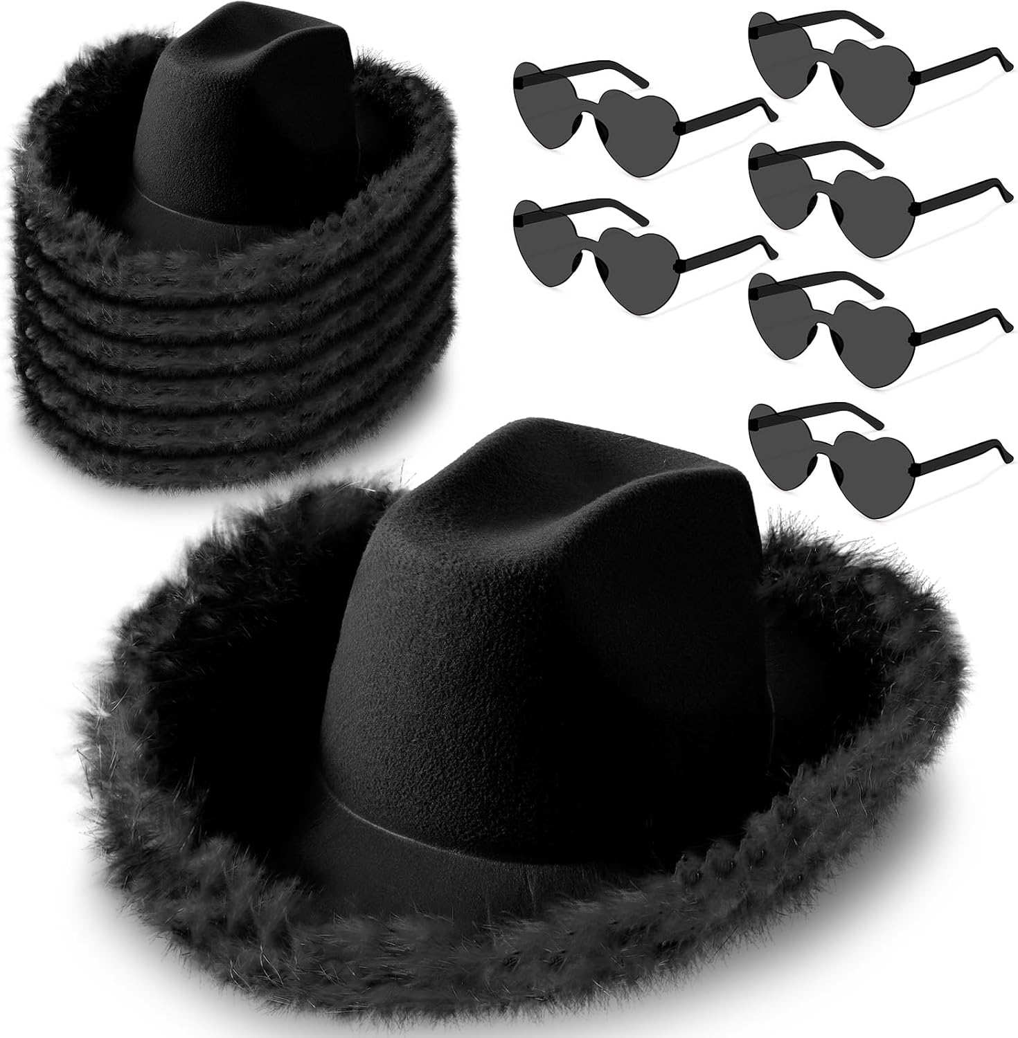 Zhanmai Cowboy Hat Cowgirl Hat with Feathers and Heart Sunglasses for Bachelorette Party, Costume Party