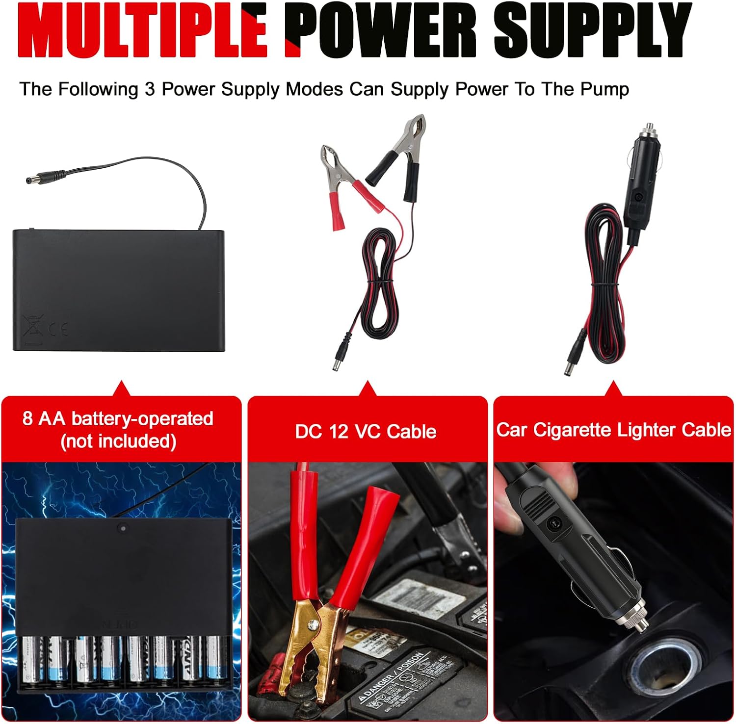 Auto Shut-Off Cordless Fuel Transfer Pump, 3.2GPM Battery or Car cigarette lighter or DC 12V Cable Powered Gas Pump with Long Hose, 3 Can Adapters for Oil, Diesel, Gasoline