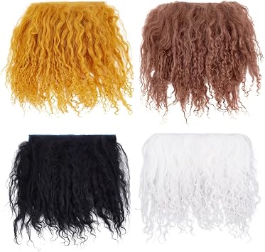 FREEBLOSS 4Pcs DIY Doll Hair Wefts 4 Colors Doll Wig Mini Wool Curls Hair for Rerooting Dolls Making Arts Supplies, Age 14+