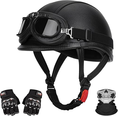 Casco de motocicleta de cuero hecho a mano, casco retro de media cara para adultos, hombres y mujeres, casco ligero abierto 12 vintage para
