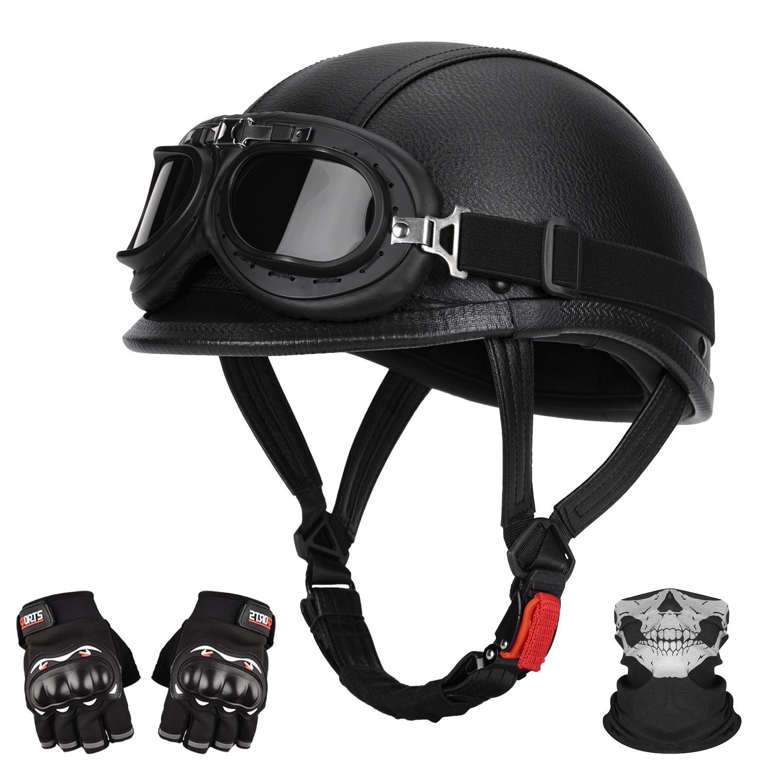 LNCHAO Handmade Leather Motorcycle Helmet Retro Half Face Helmet for Adults Men & Women, Lightweight Open Face 1/2 Vintage Helmets for Moped Cruiser