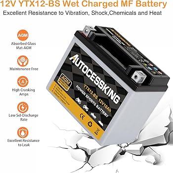 Amazon.com: YTX12-BS Motorcycle Battery, 12V 10Ah Rechargeable