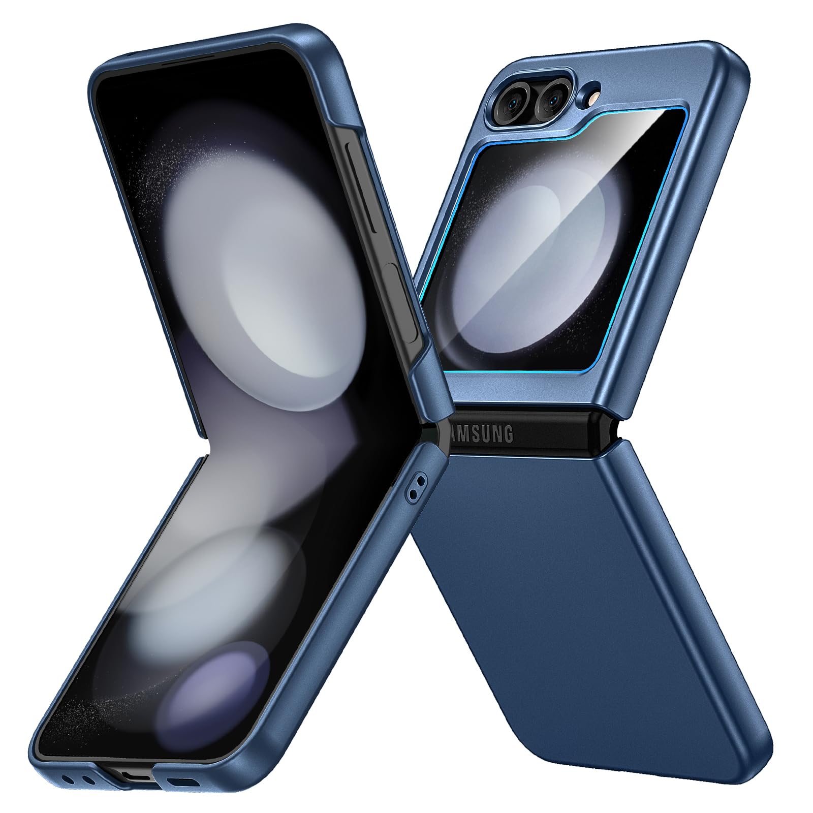 Ruky for Galaxy Z Flip 5 Case, with Built-in Screen Protector, Dark Blue | Hard PC Ultra Slim Anti-Scratches Wireless Charging, HD Clearly Shockproof Phone Case for Samsung Galaxy Z Flip 5, Dark Blue