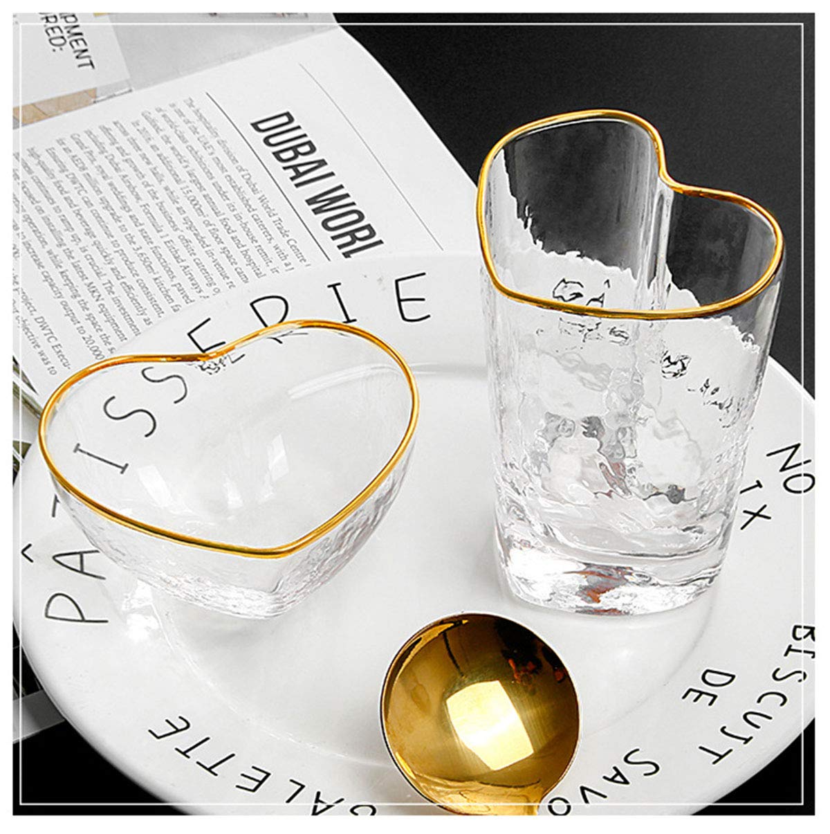 Phnom Penh Glass Bowl Dessert Bird's Nest Salad Bowl Fruit Plate Creative Transparent Heart Shape Breakfast Bowl (3.5 oz)