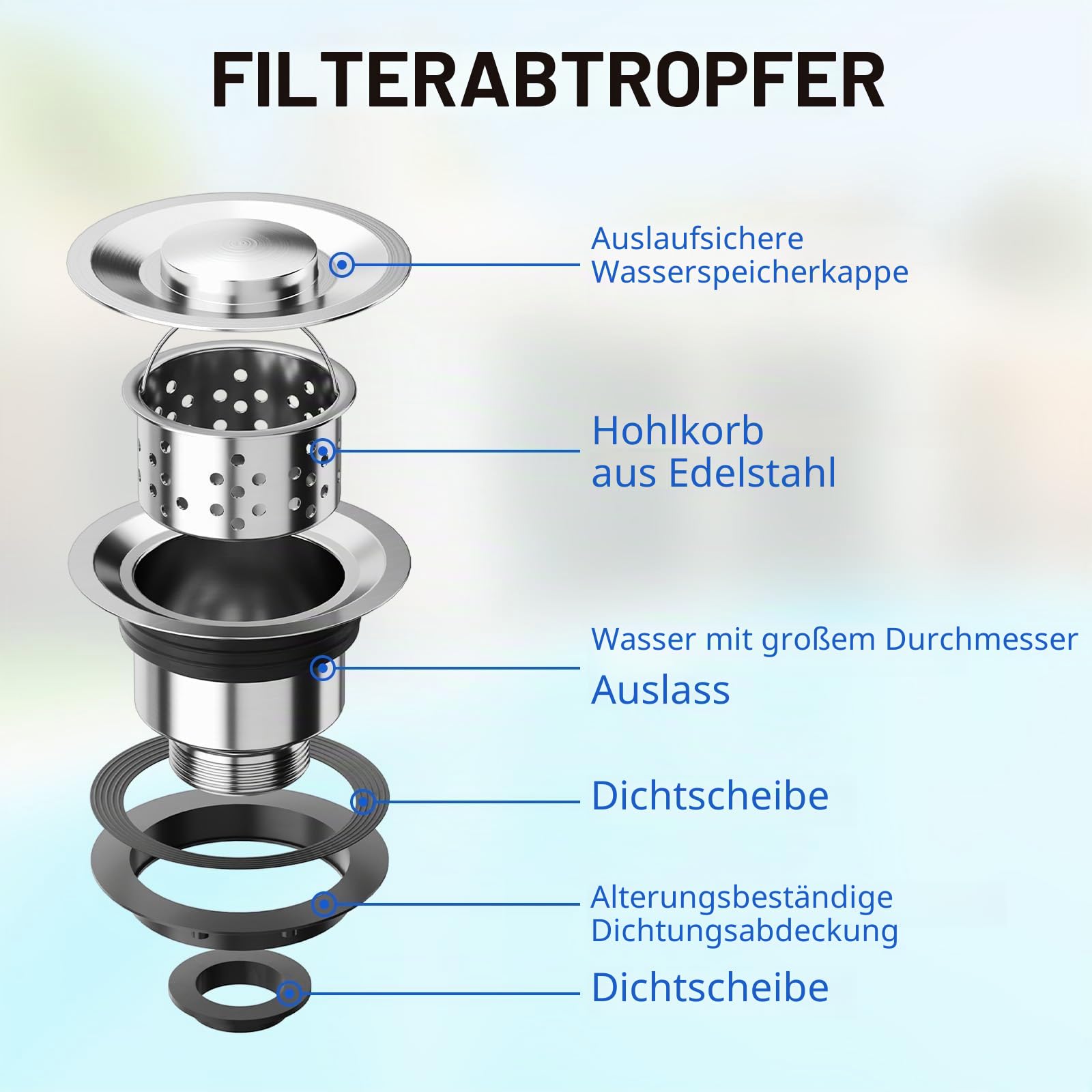 Küchenspüle Spültisch Freistehend Edelstahl Waschbecken Edelstahl-Spüle mit Wasserhahn, Ablage & Zubehör, Komplettset für Küche, Bad, Gewerbe 100x50x94 cm, Rostfrei & Langlebig