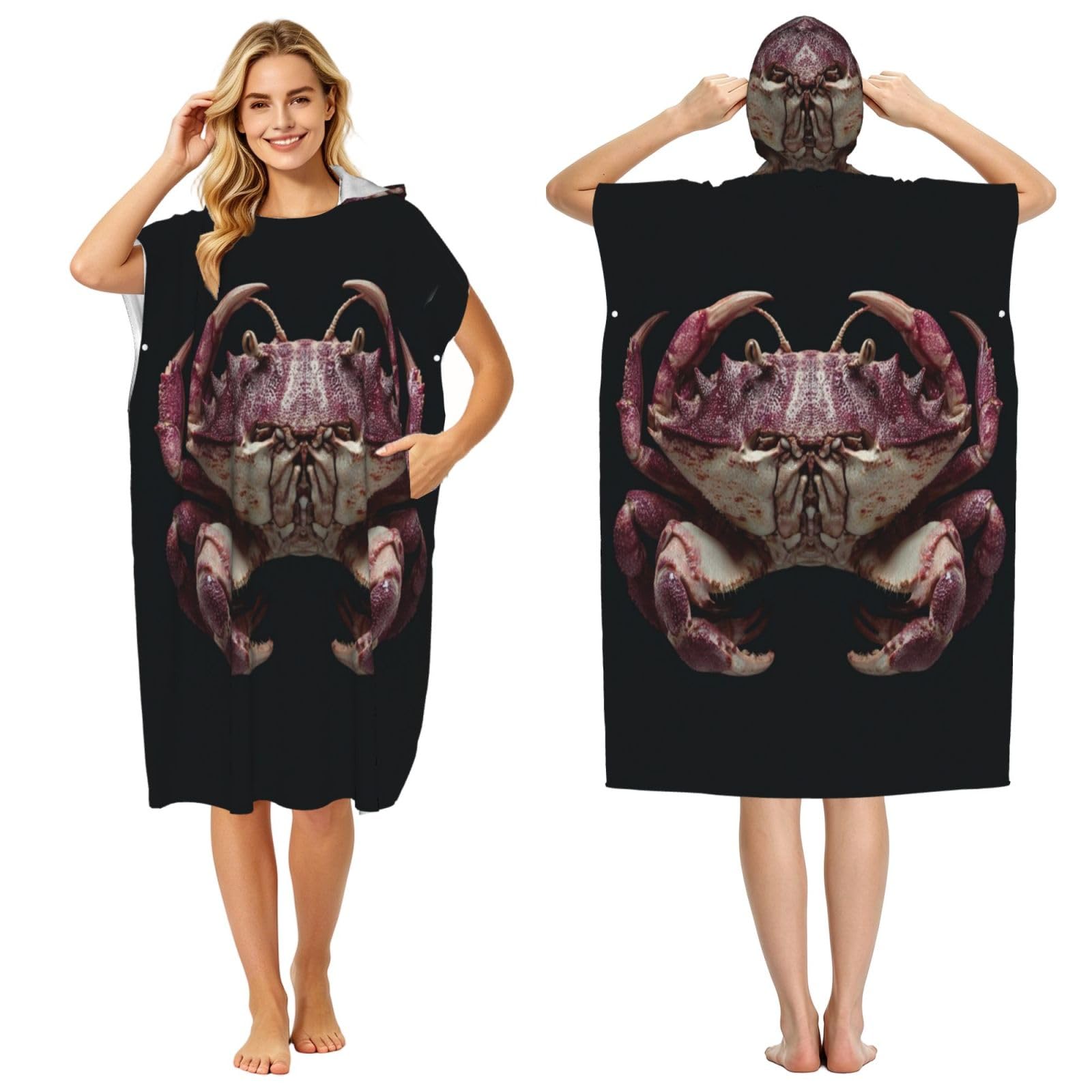 KLGRTJHK Crabs Gaze Adult Hooded Beach Poncho Towel 43"X35"