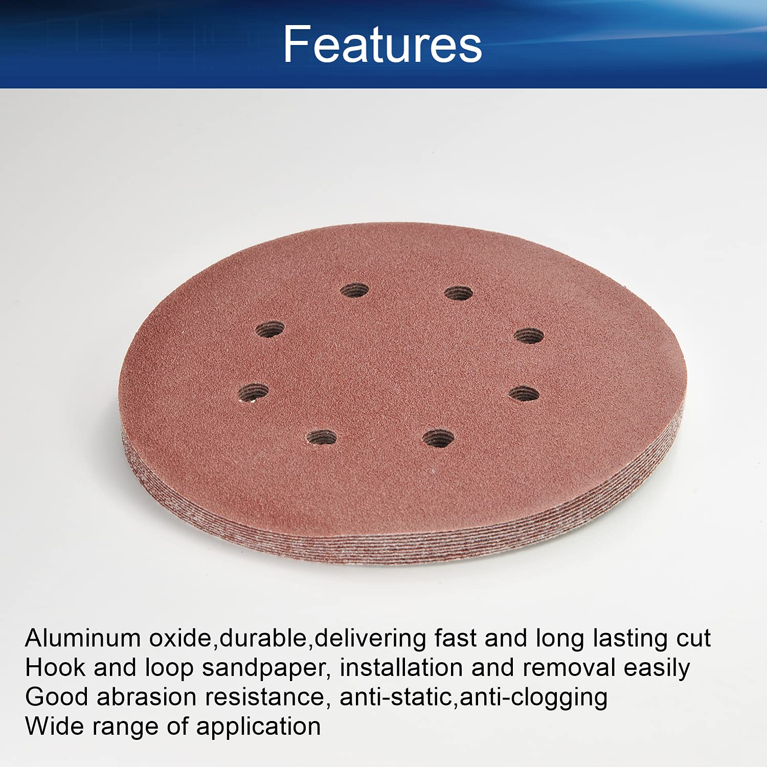 Auniwaig 10PCS 80 Grits Hook and Loop Sanding Disc, 7-Inch 8-Hole, Aluminum Oxide Round Flocking Sandpaper for Sanding Grinder Polishing Accessories
