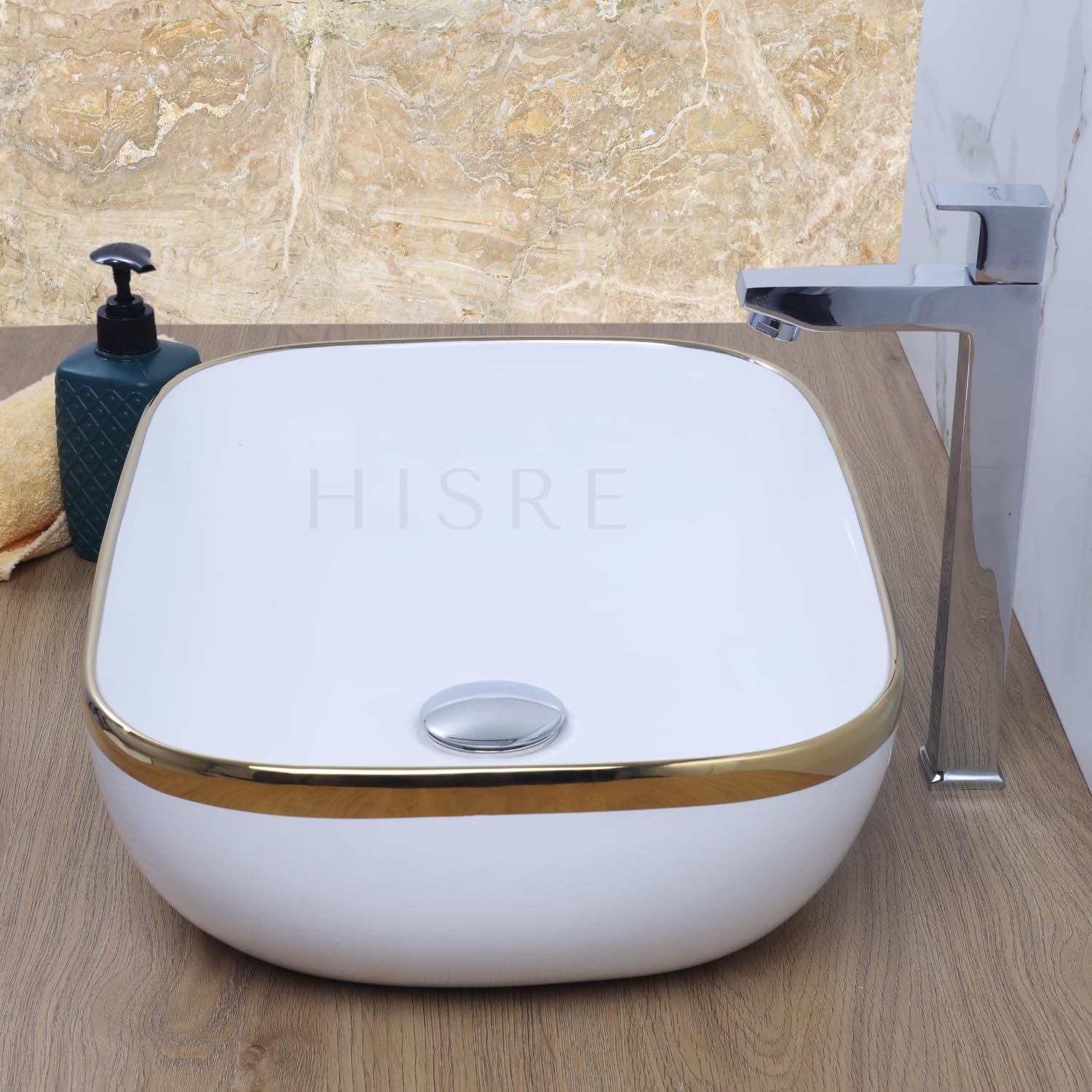 HISRE Table Top Wash Basin For Bathroom | Over Counter Top Wash Basin For Living Room | Washbasin Countertop | Tabletop Ceramic Bathroom Kitchen Sink (18 x 14 x 5.5 Inch) (SKTHI2305), photo 3 of 5