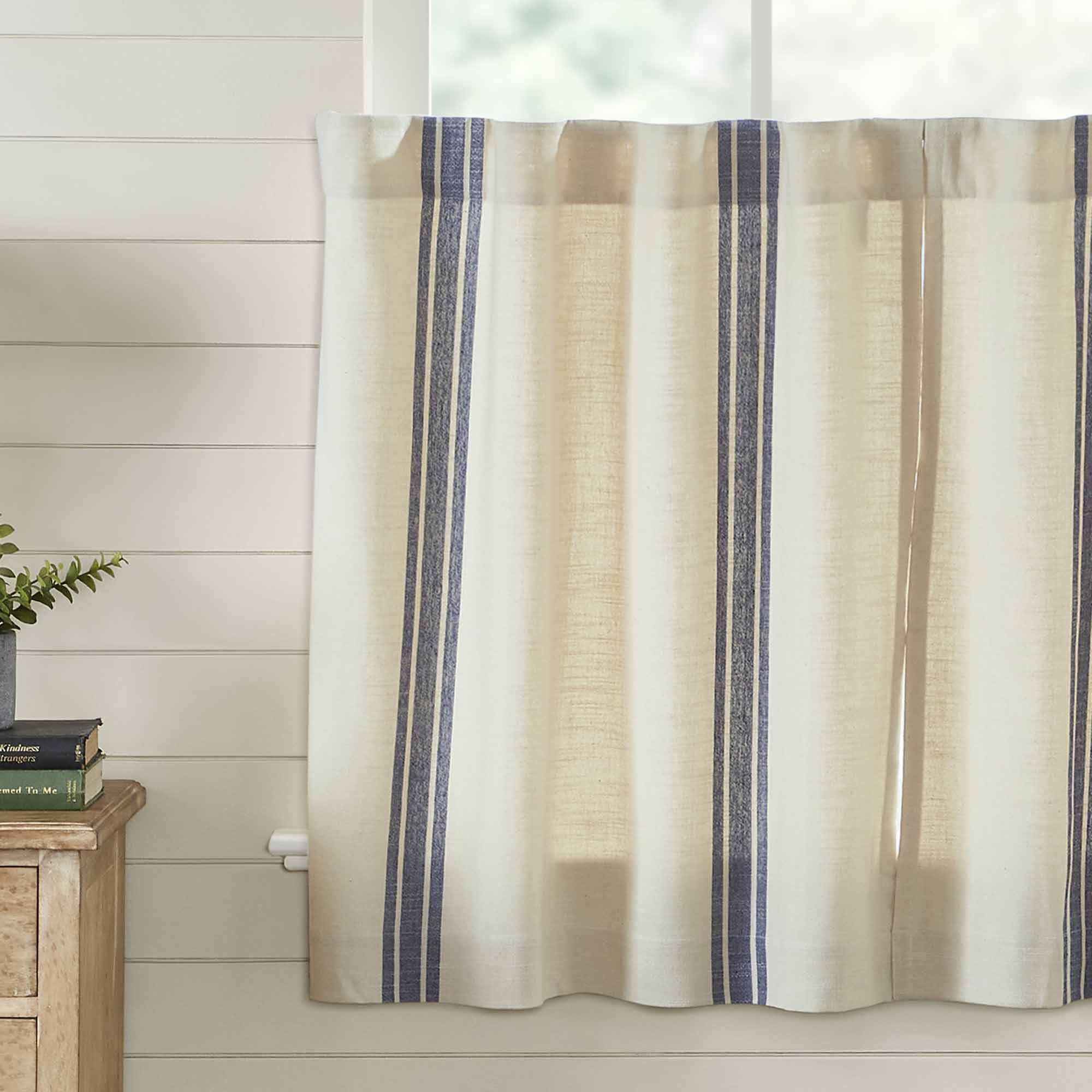 Piper Classics Market Place Gray Grain Sack Stripe Tiers, Set of 2, 24" L x 36" W, Farmhouse Style Window Cafรฉ Curtains
