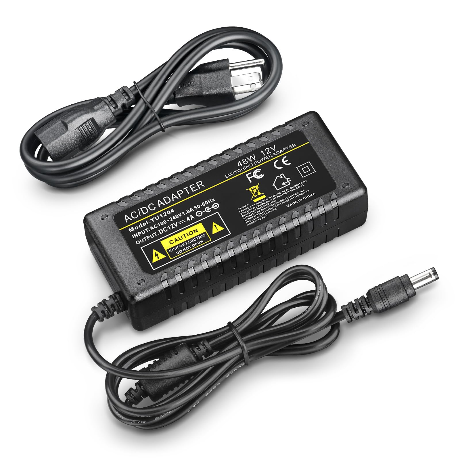 12V 4A 48W Netzteil AC/DC Adapter AC 100-240V auf DC 12V Konverter 12 Volt 4 Amp Power Transformer mit 5,5 x 2,5 mm Ausgangsbuchse für LED Strip Modul Licht