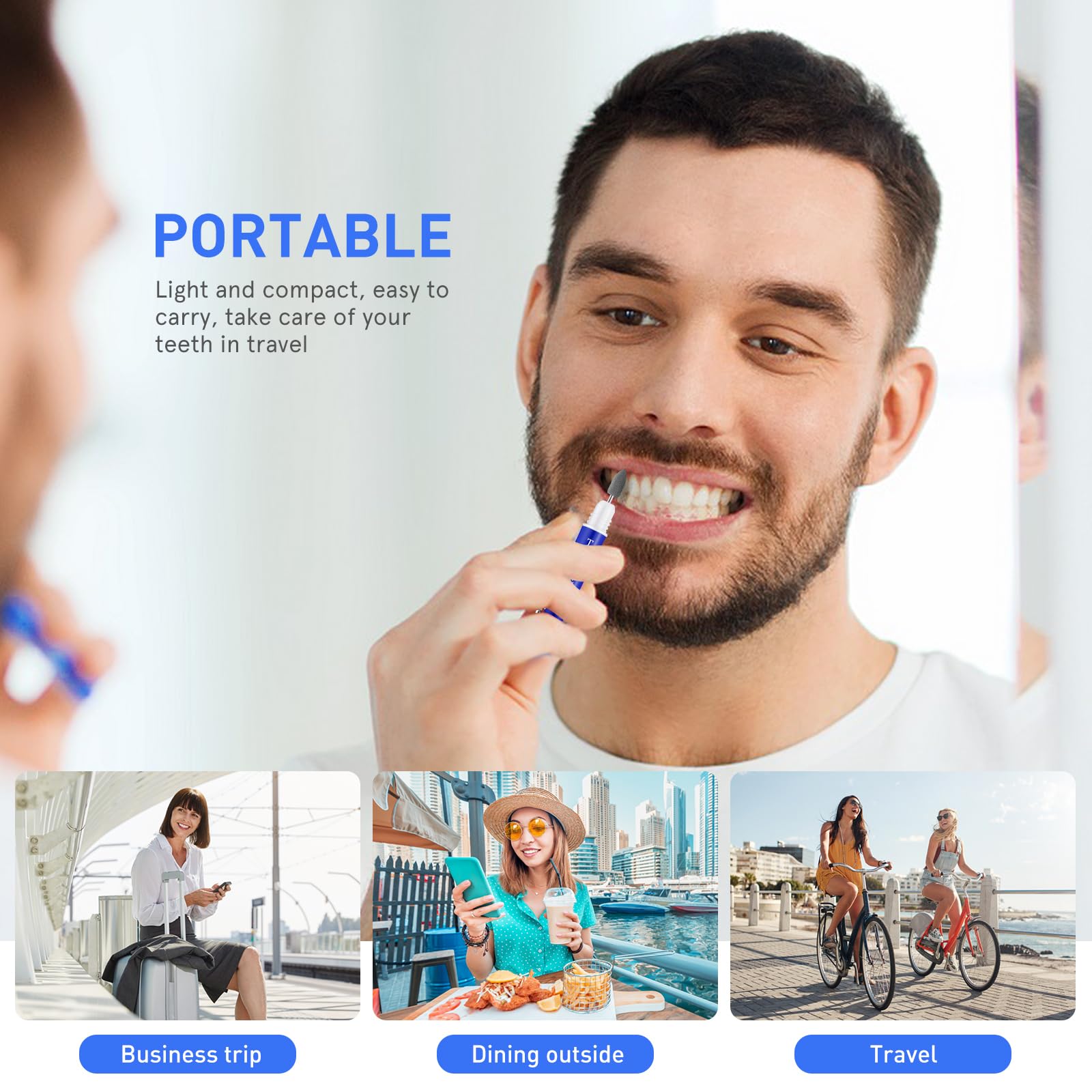 Herramienta para quitar placas de dientes de viaje, 1 juego de mini placas de viaje, gancho de tártaro, herramienta de limpieza de higiene de dientes con cadena 2