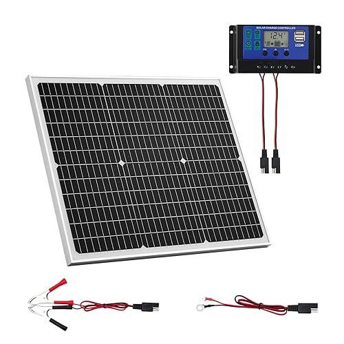 VEVOR Mantenedor de cargador de batería solar de 50 W y 12 V, cargador de batería mono de panel solar con controlador MPPT mejorado, impermeable