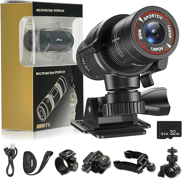 Riiai 1080P Helmet Cameras, Sports Action Camera Mountain Bike Bicycle Motorcycle Helmet Video Cam 32GB SD Card 120° Wide Angle DV Camcorder Video Recorder Waterproof For Windows XP Vista MAC OS