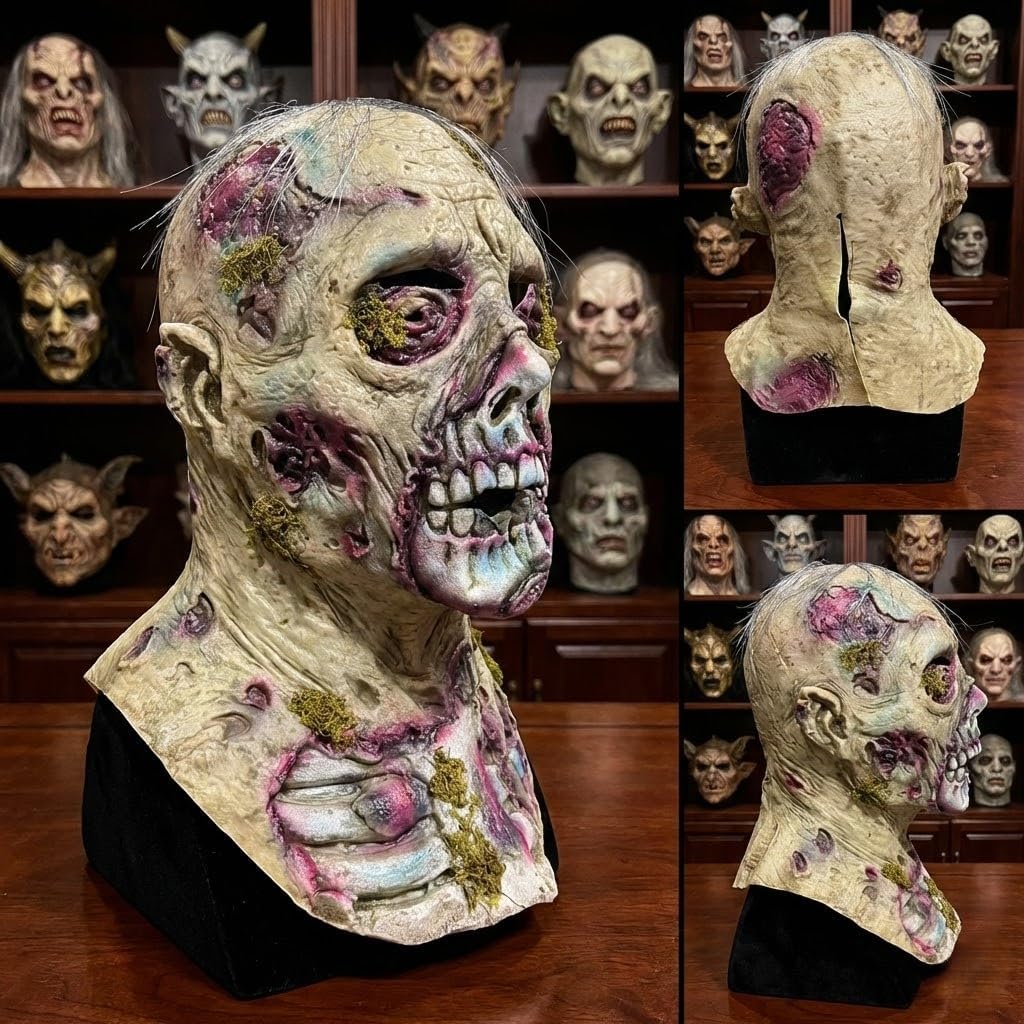 Horror Zombie Mask Walking Dead Seaweed Zombie Full Head Helmet Terror Latex Monster Full Face Masks Halloween Dress up Props