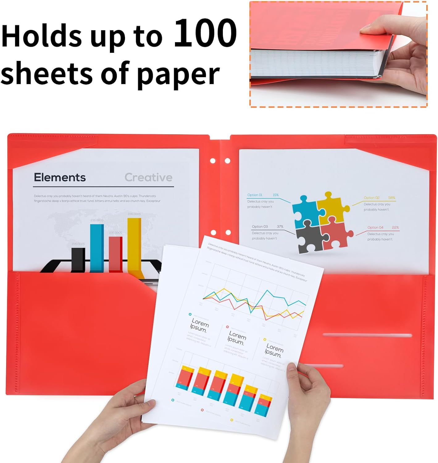 EOOUT Binder Folders 10pcs Colored File Folders, Plastic Folders with Pocket and 2 Business Card Slot, 3 Hole Punch Poly Folders Fits in 3 Ring Binder for School Office image 4
