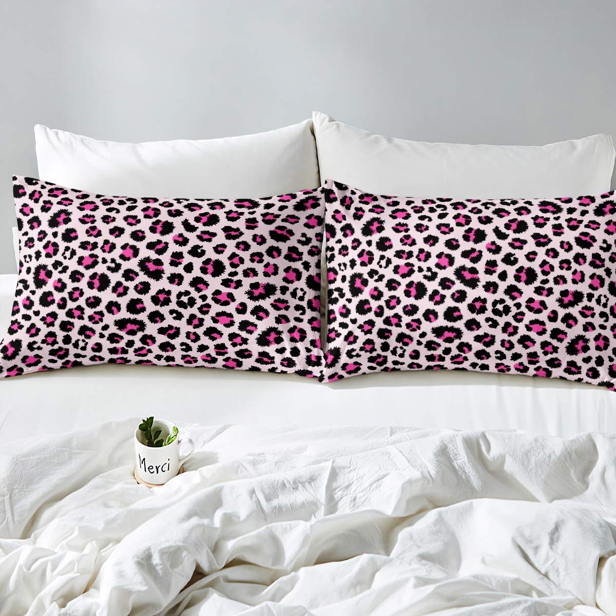 Set Copripiumino Stampa Leopardata Glitter Rosa – Microfibra, Biancheria Letto Per Bambini, Ragazzi E Ragazze, Tema Animali Selvatici (Singolo/Matrimoniale/King)