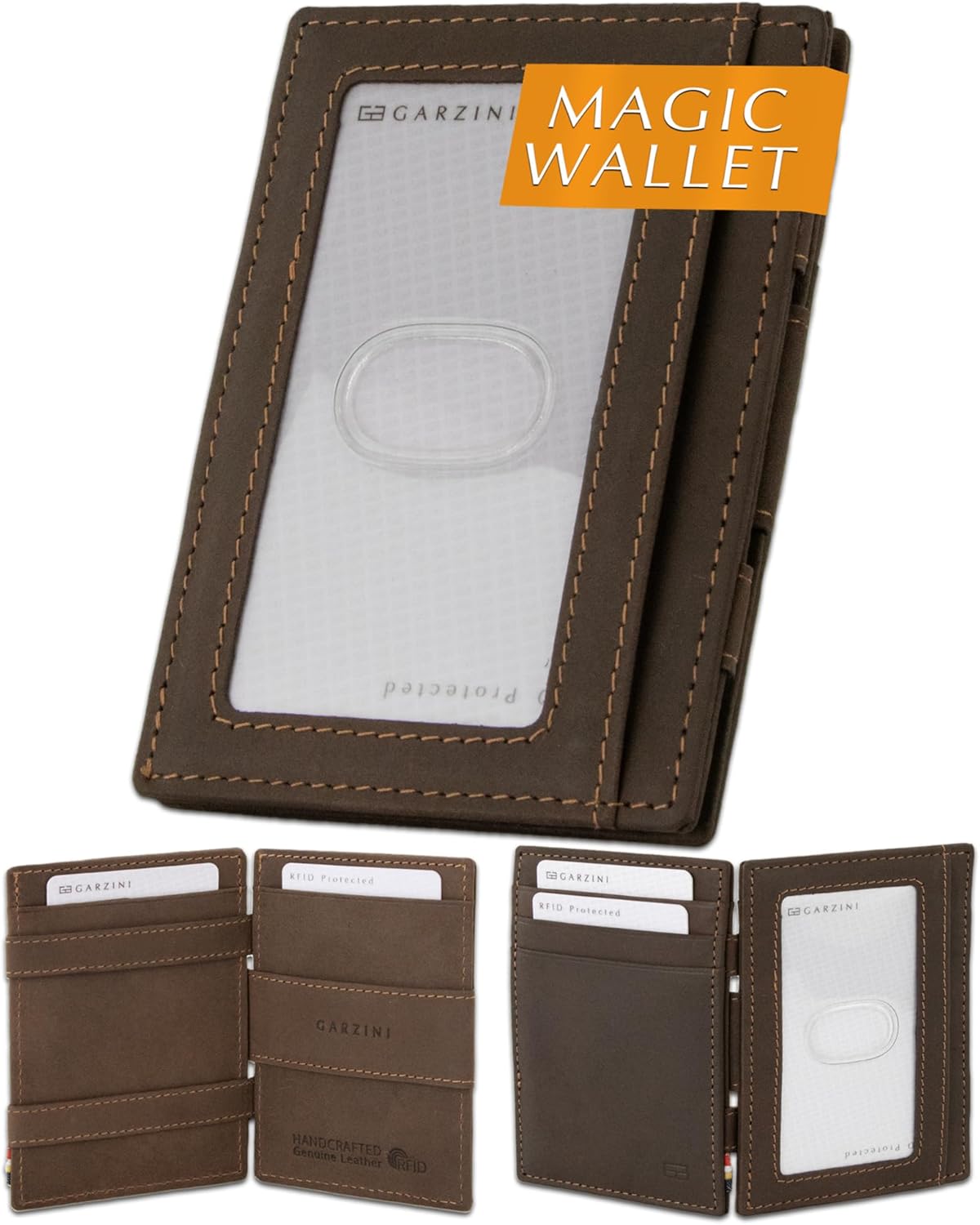 GARZINI Magic Wallet with ID Holder, Minimalist Wallet with RFID card holder, Leather Wallet for 8 cards