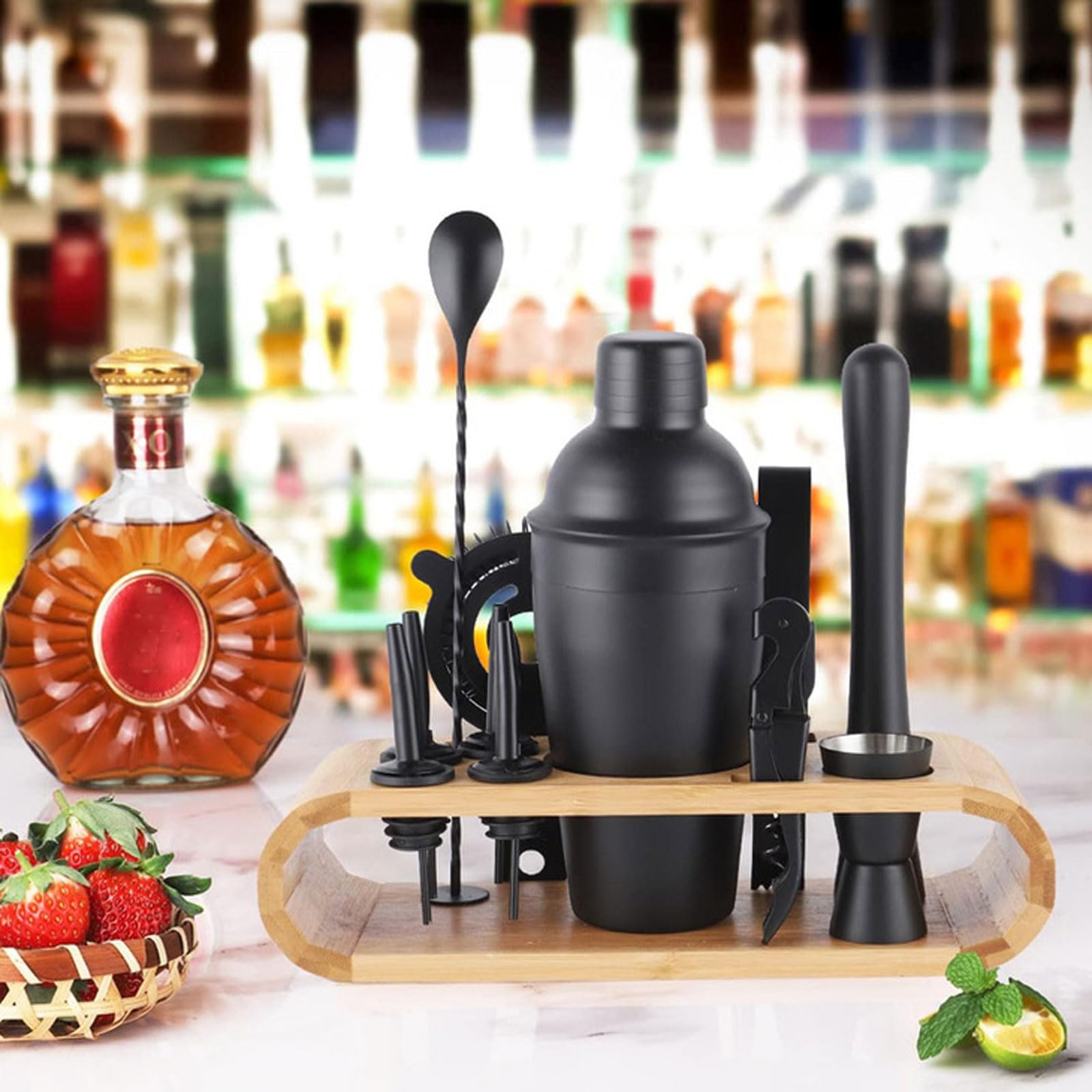 Coctelera para Cócteles Kit 12 piezas Profesional Barman Herramientas Con Soporte con Mortero de Cóctel Accesorios Profesional Cóctel Recetas para Mezclar Bebidas,Barra,hogar,Fiestas set de regalo