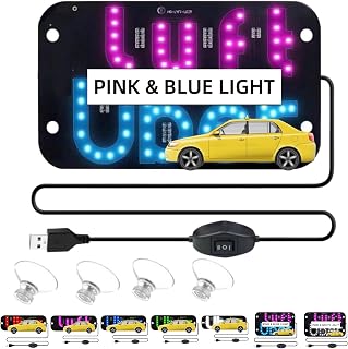 LED Light Sign for Car Windshield, Rideshare Taxi Light for Drivers, USB Plug LED Decal with Suction Cups, 2-Color Switch, Fits Cars, SUVs, Trucks & Vans (Pink Blue)