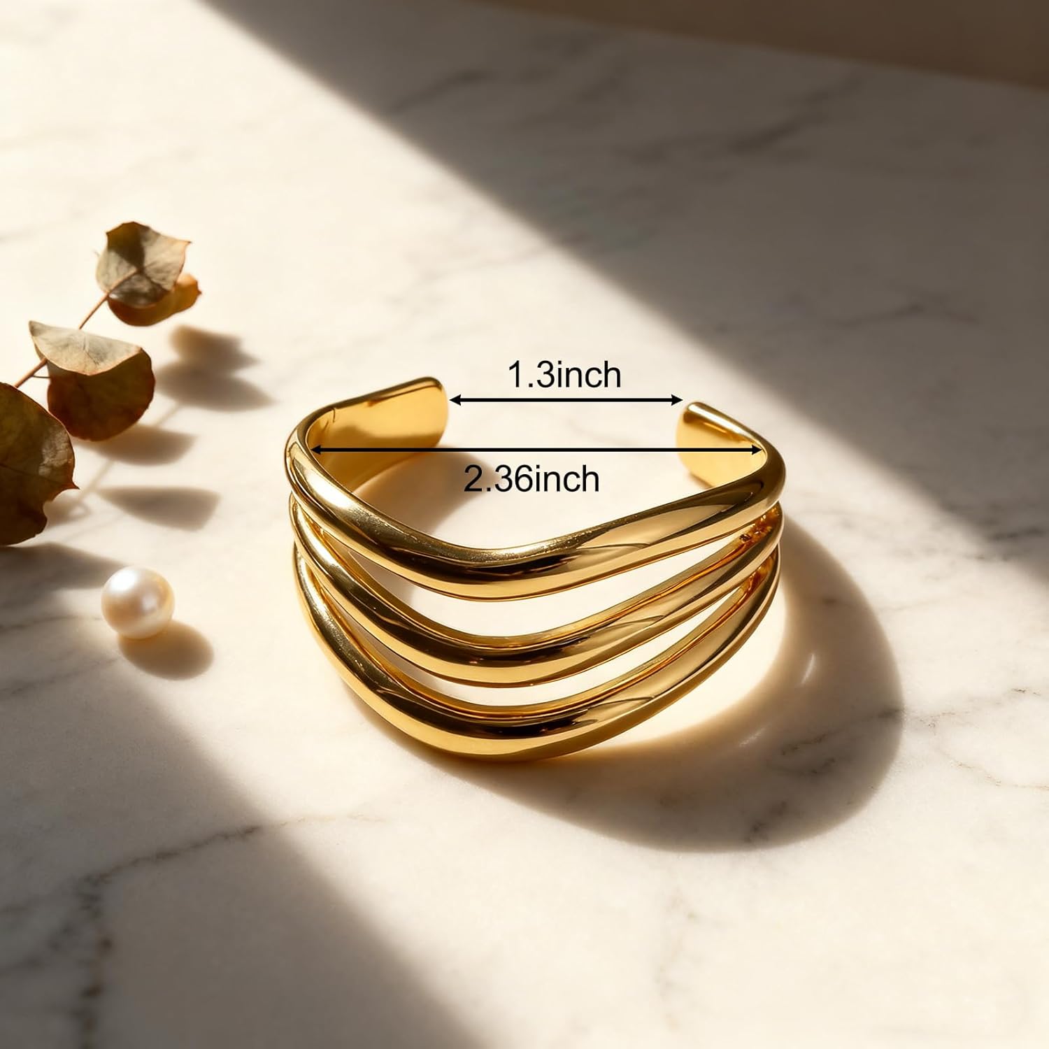 Chunky Gold Cuff Bracelet for Women 14K Gold Plated Wide Open Bangle Hollow Wide Cuff Bracelets Thick Wave Wrist Bracelet Statement Fashion Jewelry Gift - Image 6