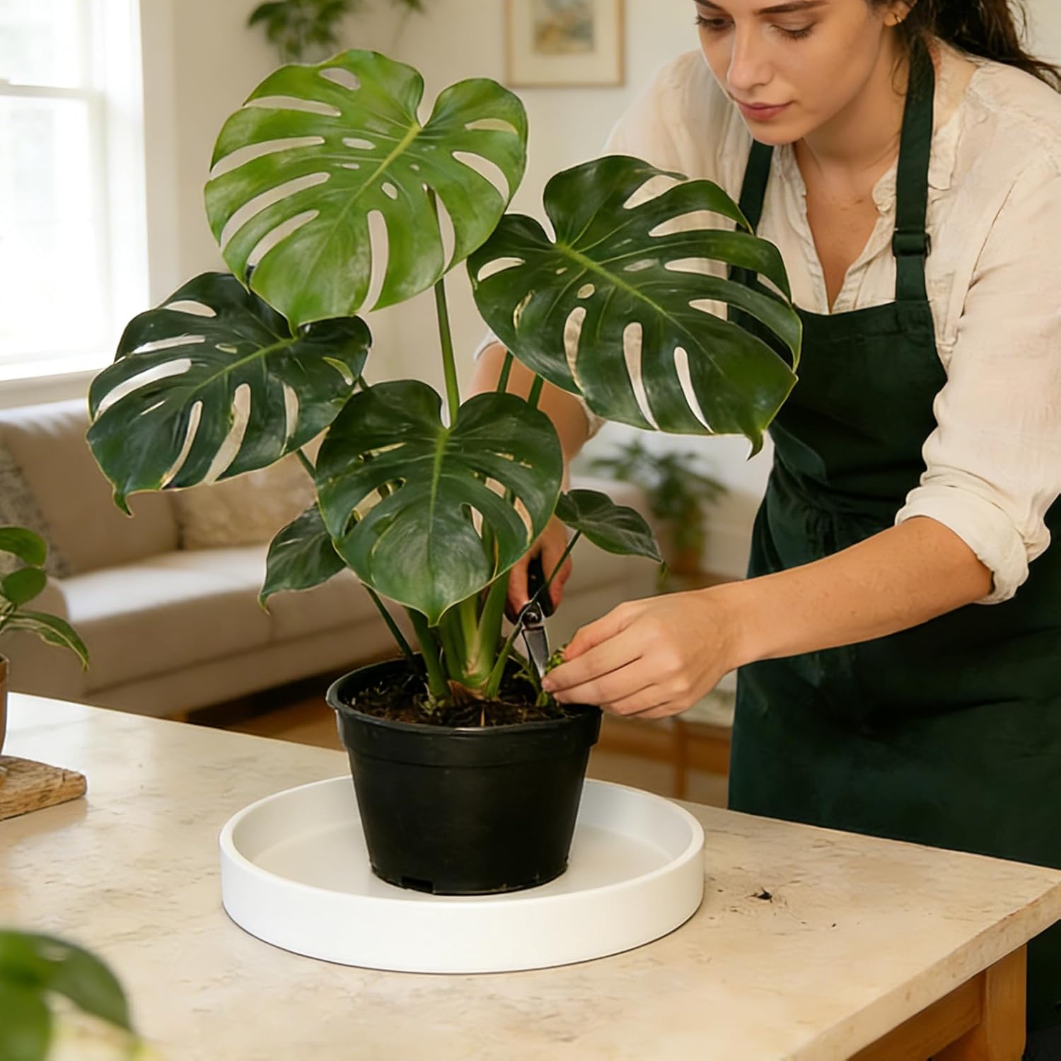 1 Pack 16 inch Plant Saucer Drip Tray, Heavy Sturdy Plastic Planter Flower Pot Drainage Tray Plate Saucers for Indoor Outdoor Garden, Plant Water Drip Trays for pots Base (16", Creamy White)
