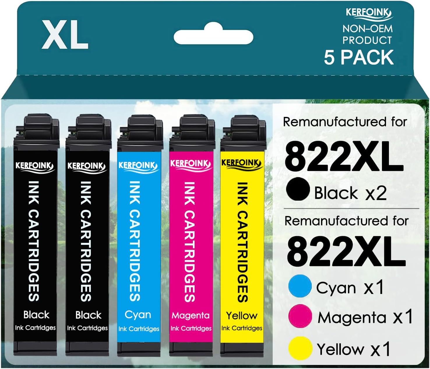822 Ink Cartridges Remanufactured for Epson 822XL Ink Cartridges 822 822 XL with Workforce Pro WF-3820 WF-3823 WF-4820 WF-4830 WF-4833 Printer (2 Black Cyan Magenta Yellow, 5 Pack)