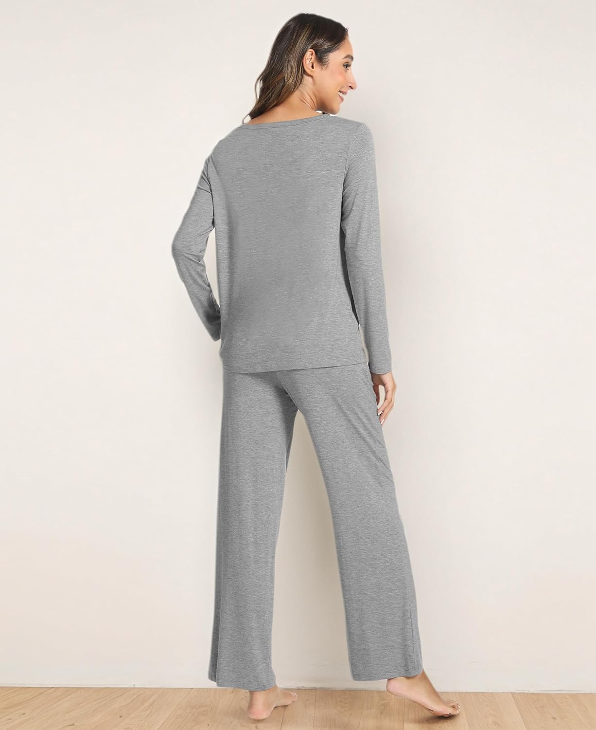 GYS Bamboo Viscose Womens Pajamas Set Long Sleeve Crew Neck Sleep Set - Image 3
