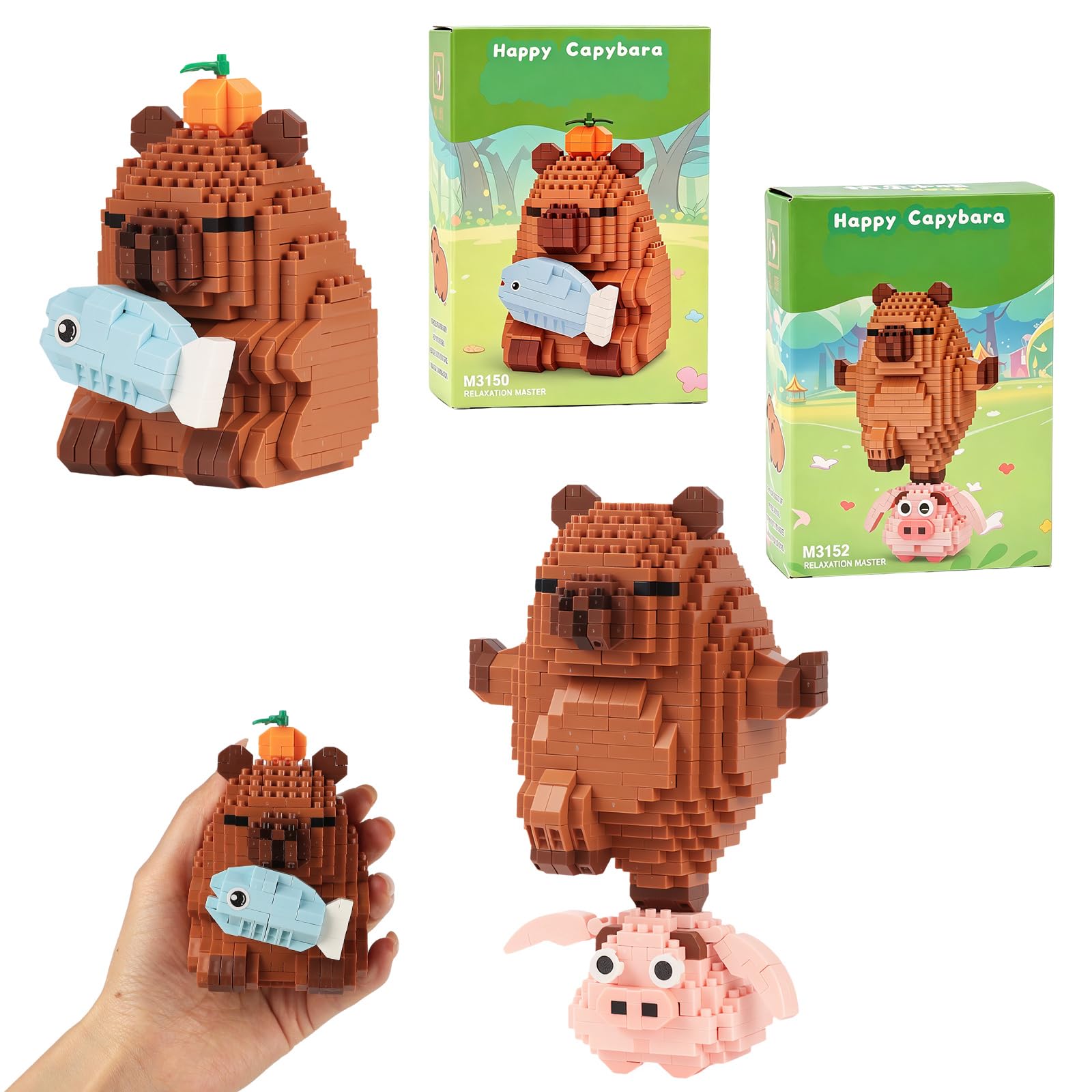 Capybara Building Blocks Set - Capybara Mini Building Blocks, Mini Animal Bricks, Stress Relief for Women or Men, Creative DIY-Capybara Gifts for party, Birthday, Cute Desktop Decorations (Style 2)