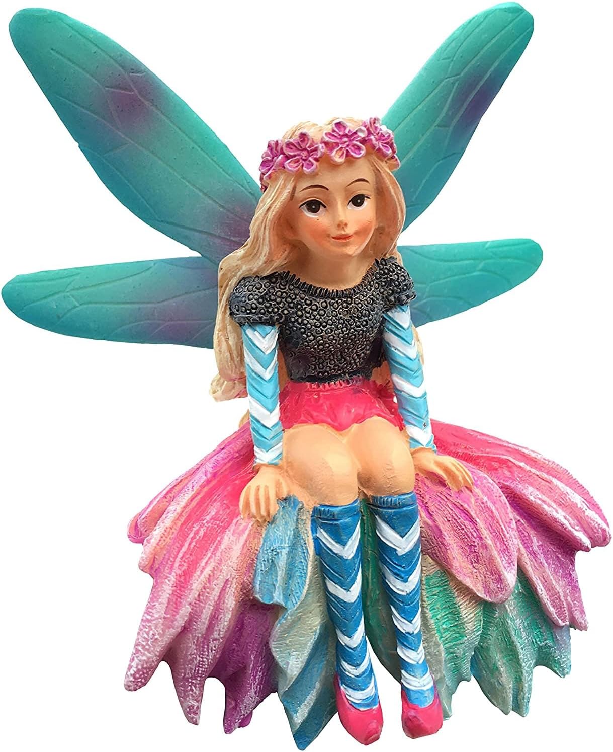 GlitZGlam Fairy Garden Miniature Set: Katrina The Garden Fairy & Rose Harp & Chair Set