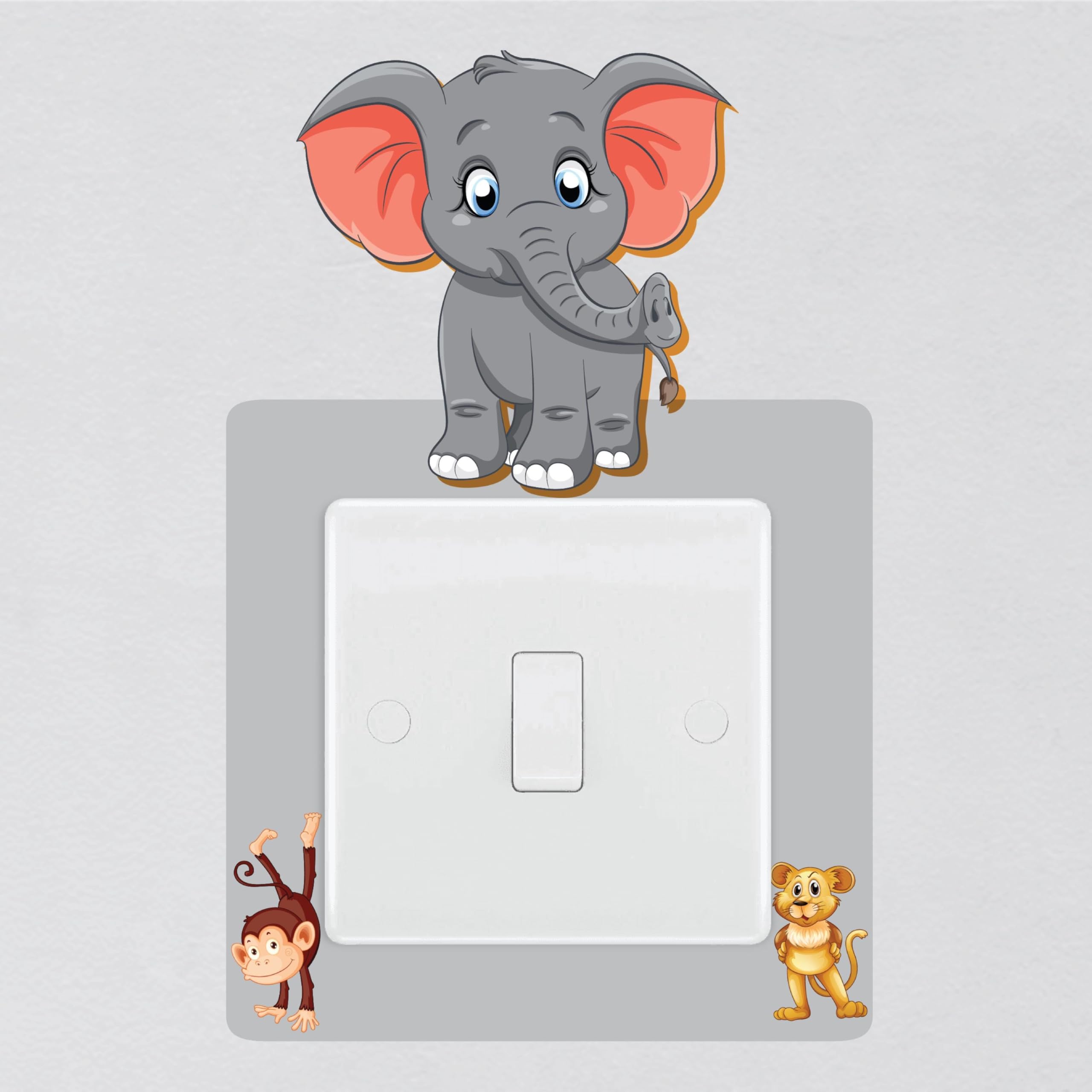 My Pixel Print Boys White Elephant Animal Light Switch Surround Sticker Nursery Jungle Safari Childrens Decal Wall Art Sticker Vinyl Kids Girl Bedroom Room Decor