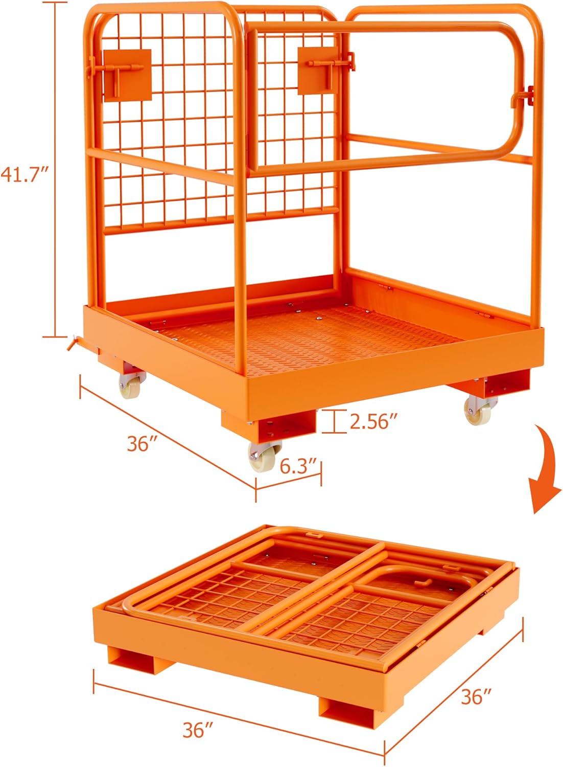 Forklift Safety Cage 36 in X 36 in, Max.1800 LBS Forklift Man Basket Work Platform with 4 Wheels, Heavy Duty Steel for Lifting Loader