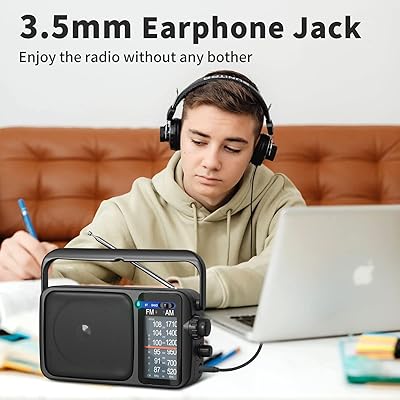 Audiocrazy Portable AM FM Radio With Best Reception, Transistor Radio With Bluetooth Plug In Wall Or Battery Powered,Headphone Jack, Aux In For Home,Gift,Seniors - View #9