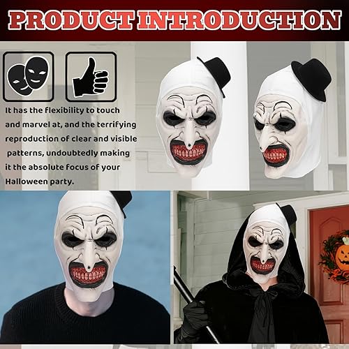 Miniatura 4 de Halloween Art - Máscara de payaso, disfraz de asesino de terror, máscara de silicona blanca de cara completa