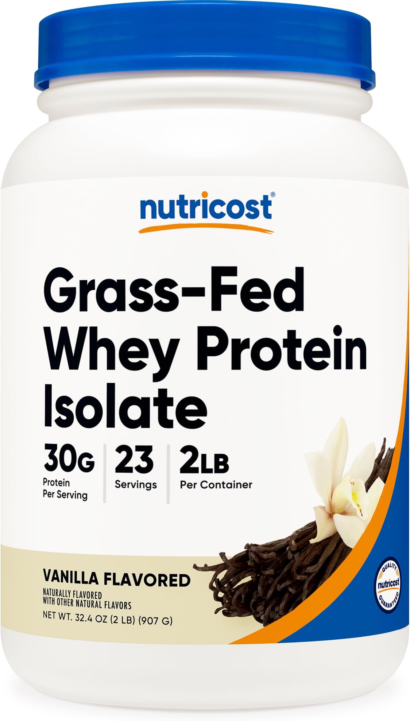 Grass-Fed Whey Protein Isolate (Vanilla) 2LBS - Non-GMO, Gluten Free, Natural Flavors