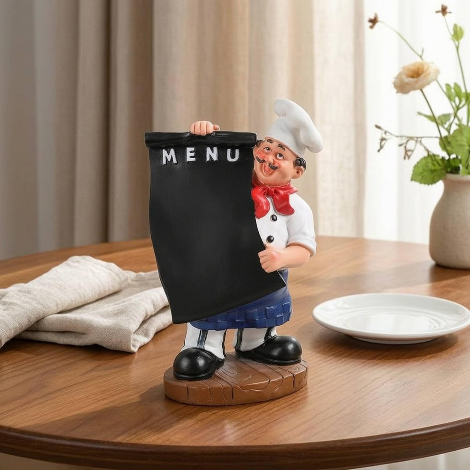 Qectial Statua Chef Portabottiglie Scultura, Chef Con Lavagna Menu E Rose, Stile Europeo
