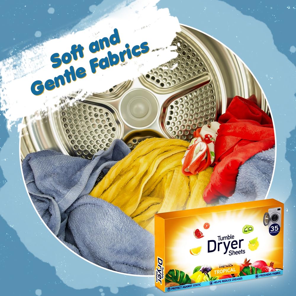 ANGIX 1 sábana para secadora con fragancia tropical de larga duración y suavidad para ropa fresca y ropa de cama (35 sábanas grandes)