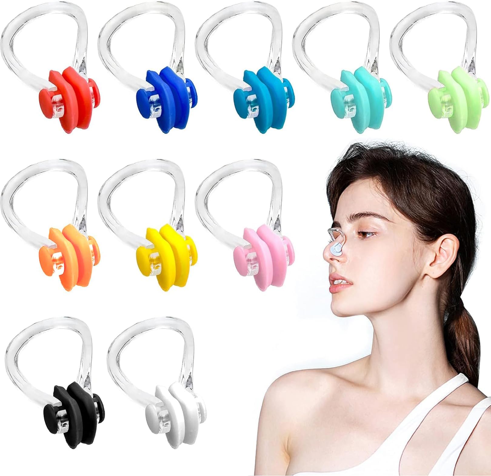 10 Pcs 10 Colors Nose Clips Swimming, Nose Plug Reusable Waterproof Nose Protector, Waterproof Training Swim Nose Protector Plug, for Swimmers, Beginners