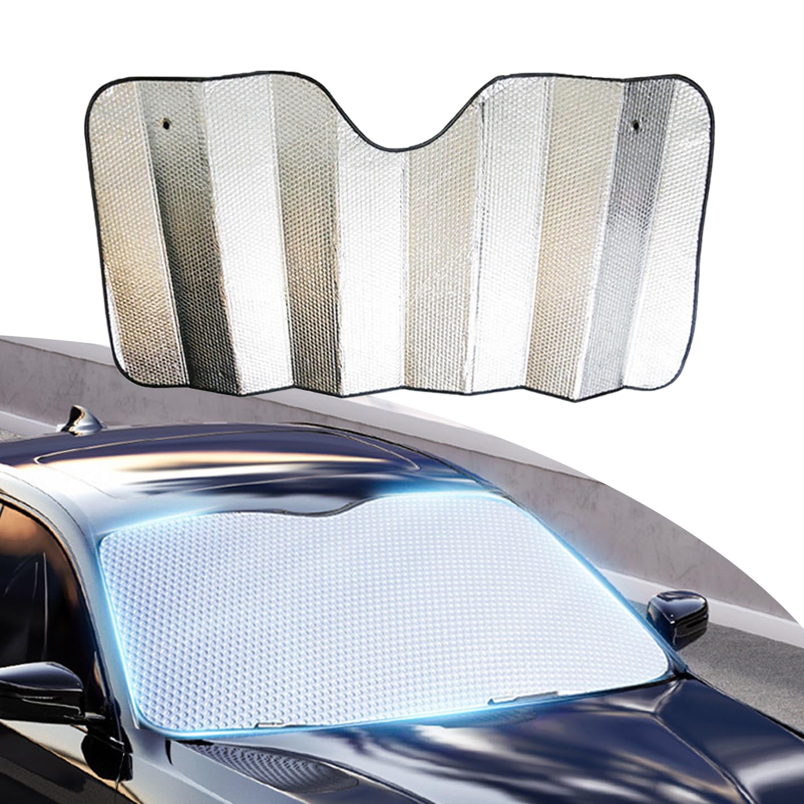 1 PC Car Front Windshield Sun Shade, 55.1 x 27.5 Double-Sided Use Bubble Cotton UV-Proof Full Coverage Protective Cool Cover, Suction Cup Mount Insulation Pad, Universal for Cars (Silver)